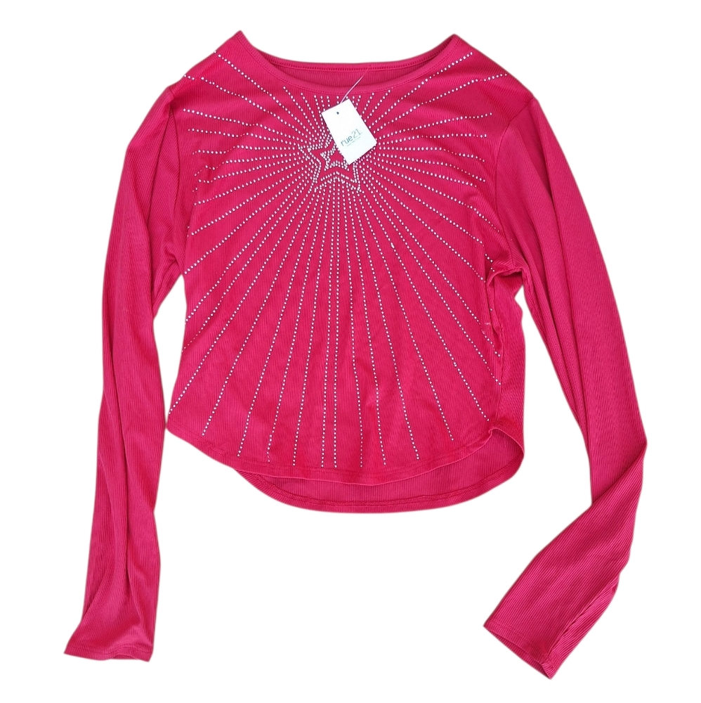Rue 21 Women's Size XL Red Sequined Crop Waist Long Sleeve Blouse.